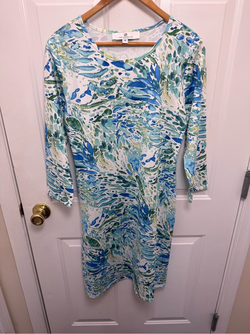 Jean-Pierre Klifa Blue Green Watercolor short Dress M Beach Coastal Vacation